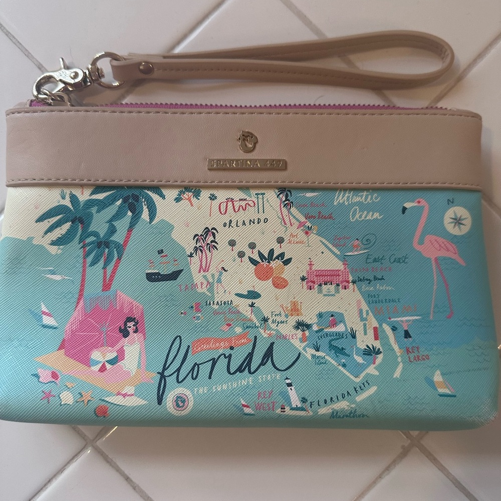 Spartina 449 Florida Map Wristlet with Pink and Tan Accents